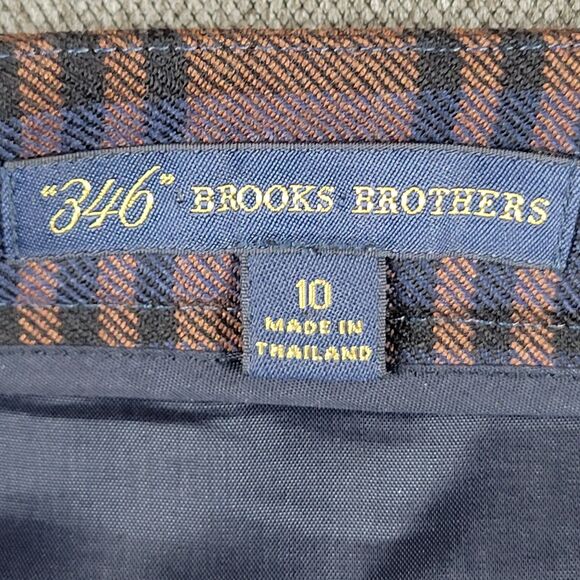 346 Brooks Bothers Size 10 Brown Blue Tartan Plaid Skirt 1034 - Picture 4 of 7